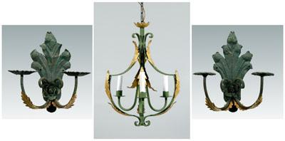 Iron and toleware chandelier,
