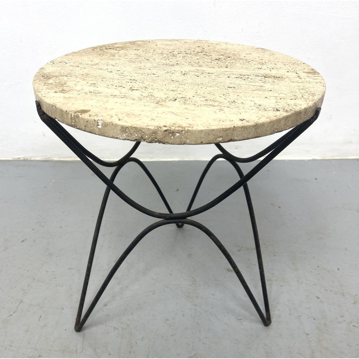Iron and Travertine Occasional Side