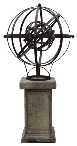 IRON ARMILLARY SPHERE ON STONE
