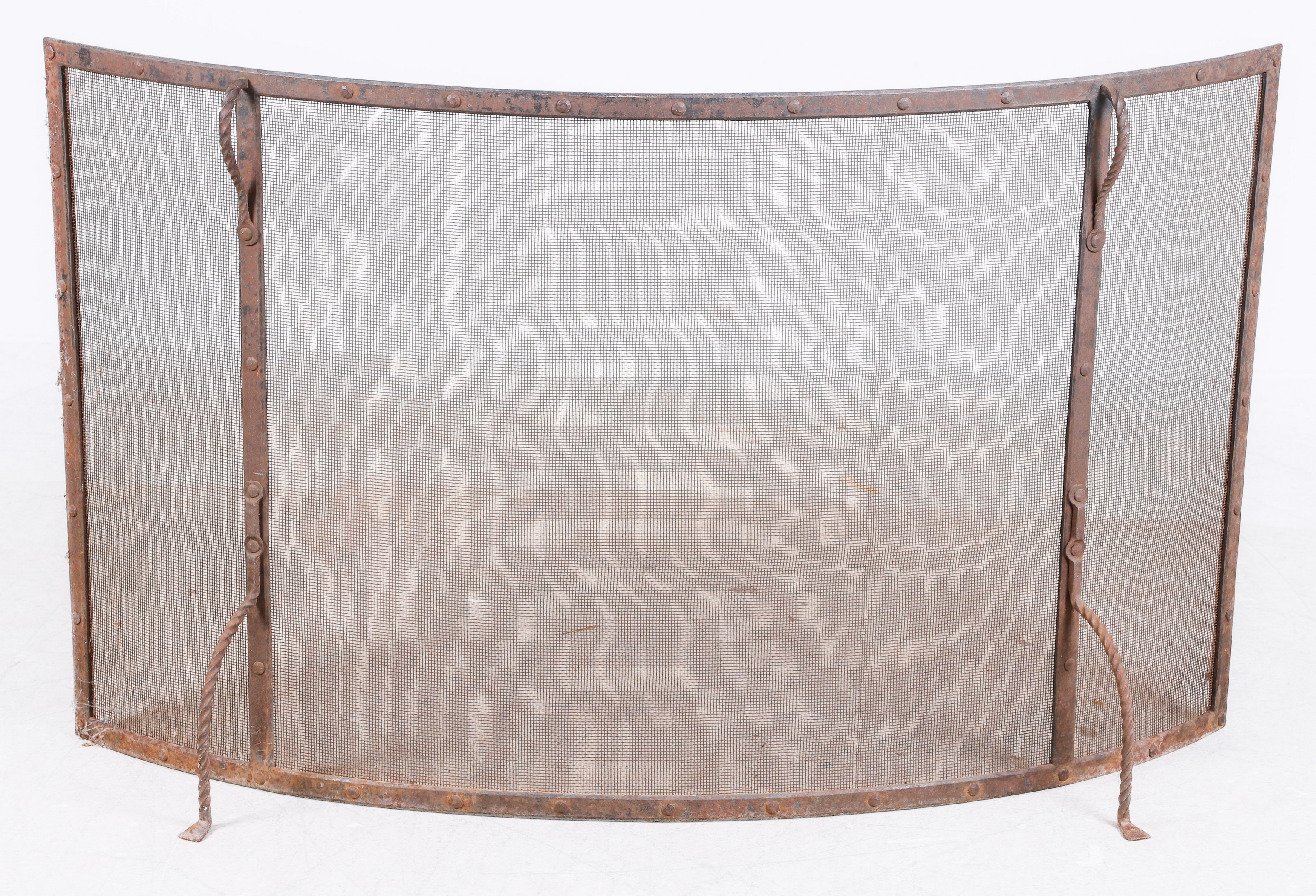 Iron bowfront fireplace screen,