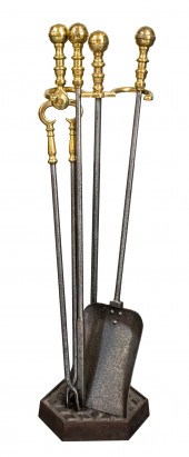 IRON & BRASS FIRE TOOLS WITH S