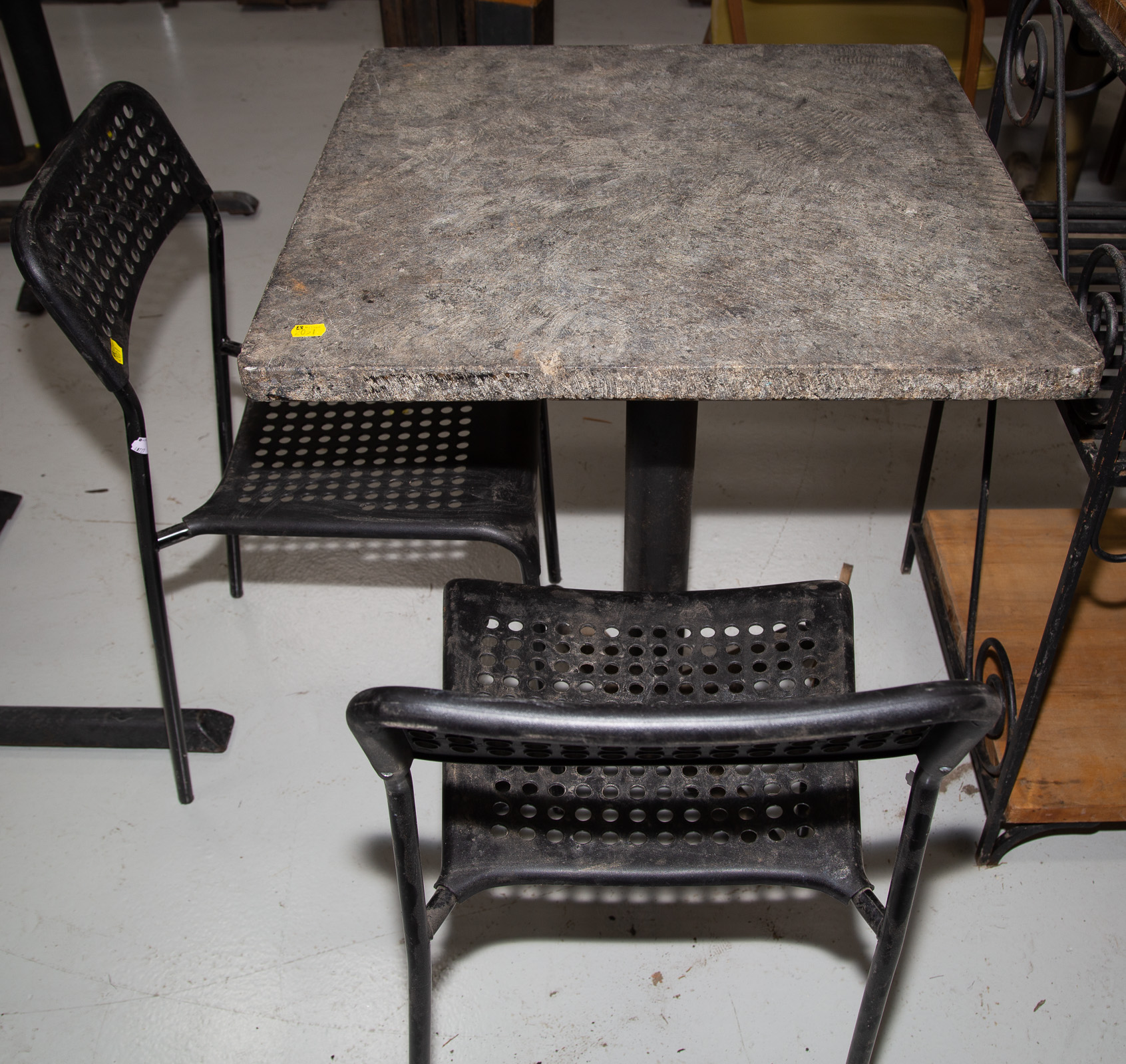 IRON CAFE TABLE WITH SOAPSTONE