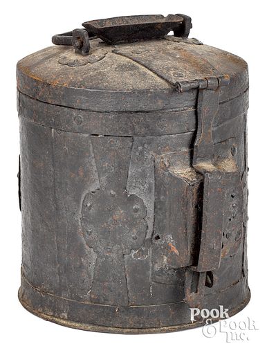 IRON COLLECTION BOX, 17TH C.Iron