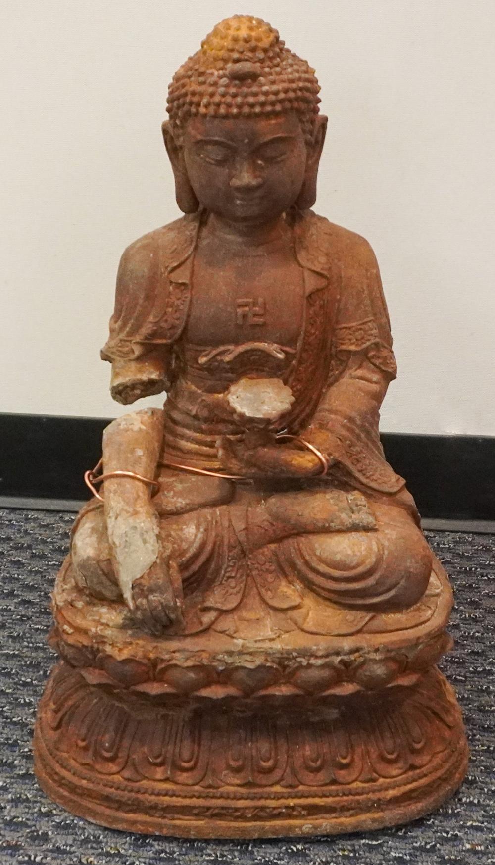 IRON-DIPPED CAST GARDEN FIGURE OF A