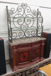 IRON ETAGERE ON MARBLE-TOP BUF