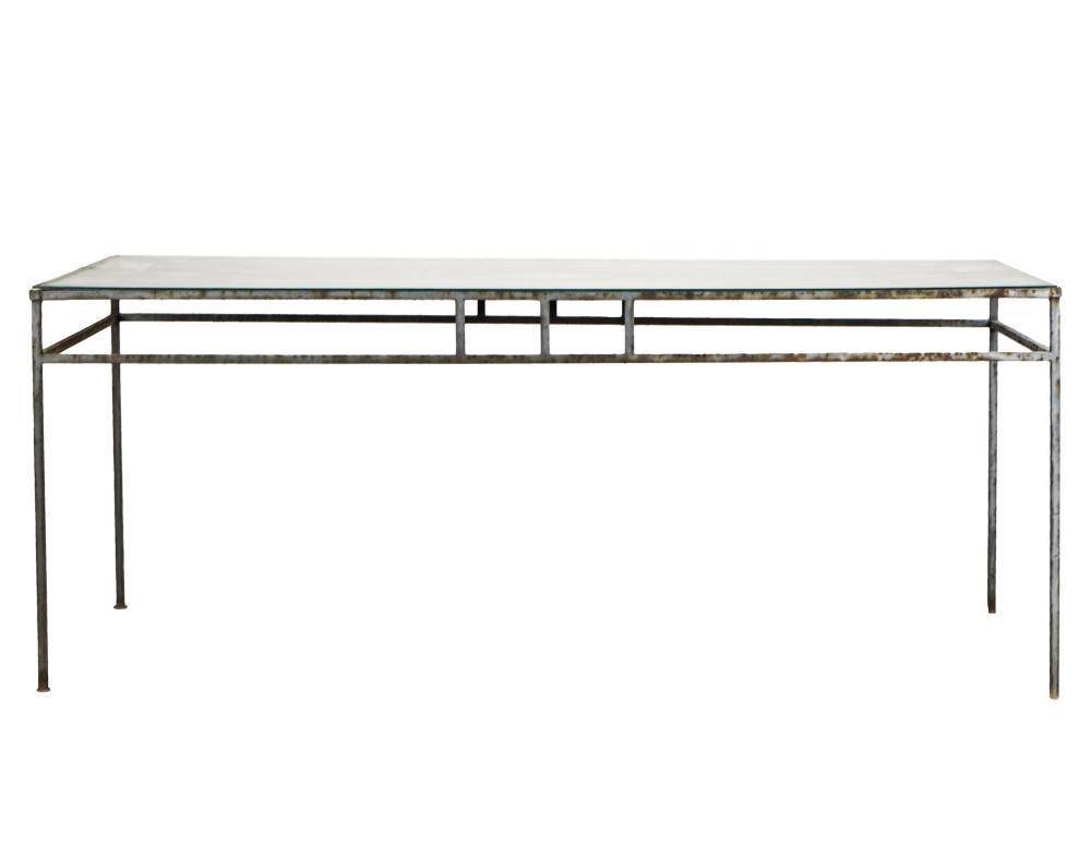 IRON & GLASS PATIO TABLEProvenance:
