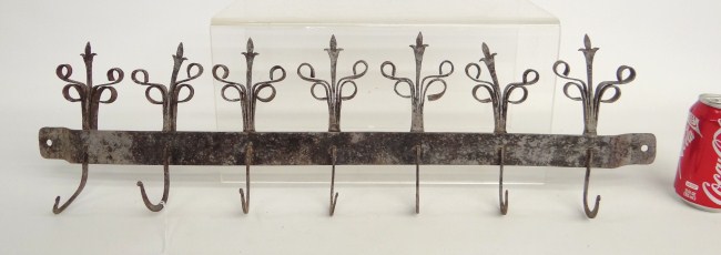 Iron hook rack. 29'' W.