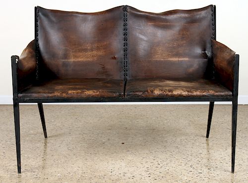 IRON LEATHER SETTEE MANNER OF