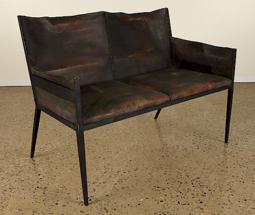 IRON LEATHER SETTEE MANNER OF