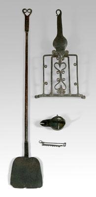 Iron peel, trivet, trammel, lamp: