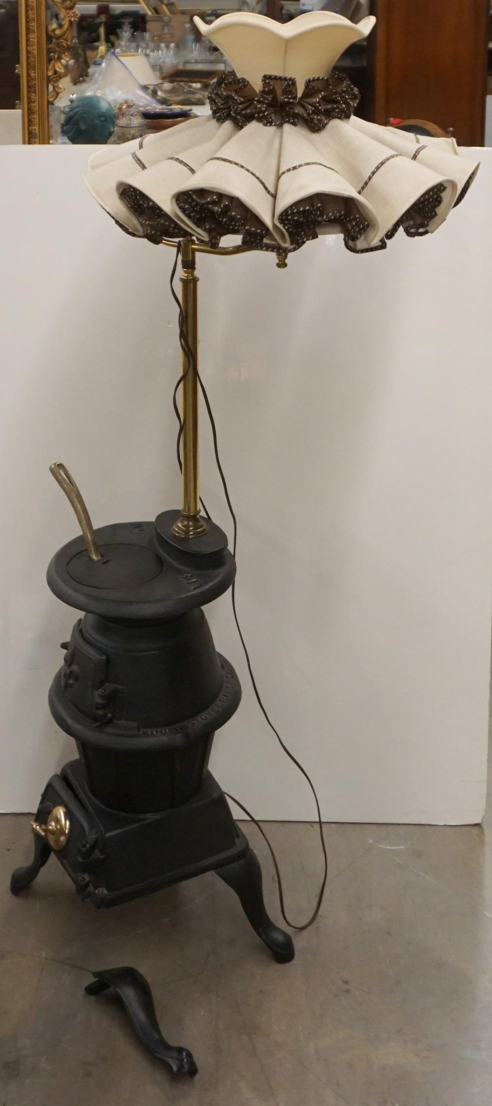 IRON POTBELLY KING STOVE MOUNTED AS
