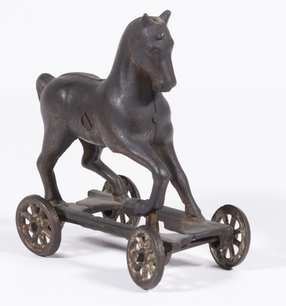 IRON PRANCING HORSE ON WHEELS