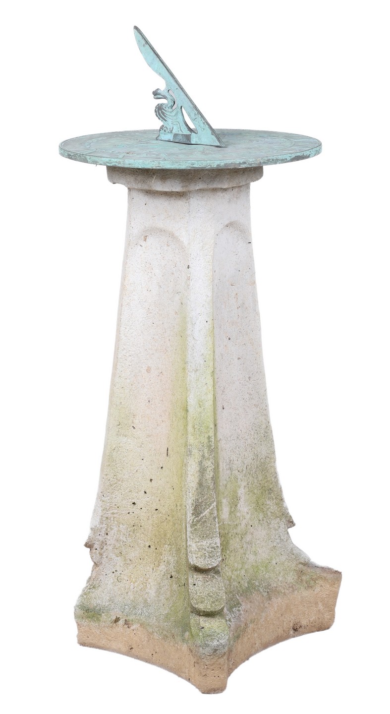 Iron sundial on cement post, 20"h