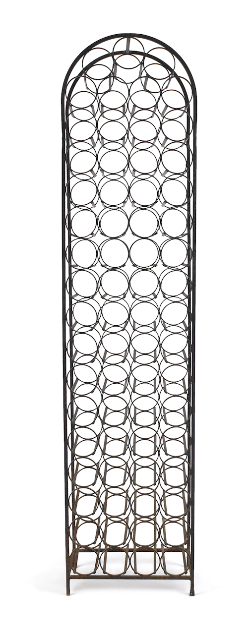 Iron wine rack mid 20th c. 72" h.