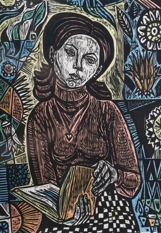 IRVING AMEN, COLOR WOODBLOCK PRINT,