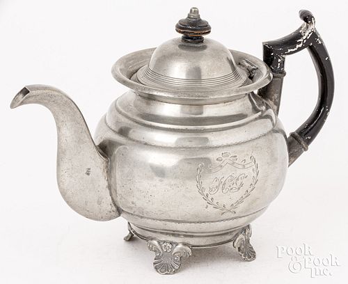 ISRAEL TRASK PEWTER TEAPOT, C.