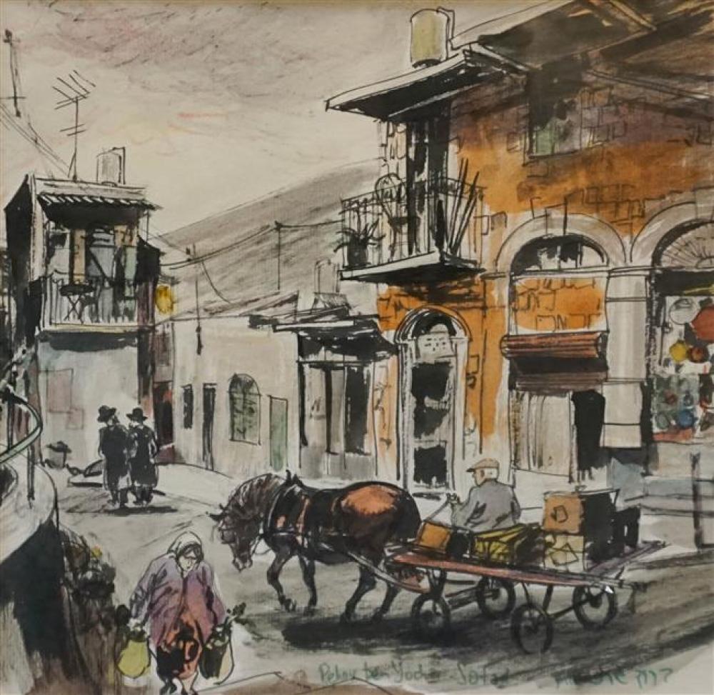 ISRAELI STREET SCENE, WATERCOLOR ON