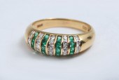 ITALIAN 18K DOMED EMERALD & DI