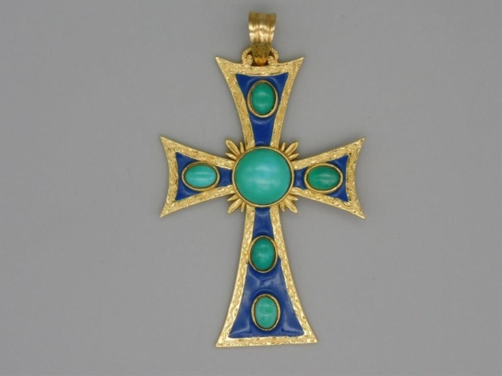 ITALIAN 18KT GOLD CROSS WITH ENAMEL