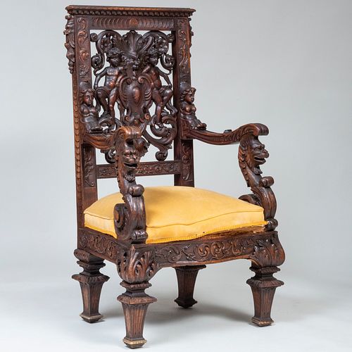 ITALIAN BAROQUE STYLE CARVED WALNUT