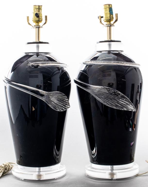 ITALIAN BLACK & CLEAR GLASS LAMPS W