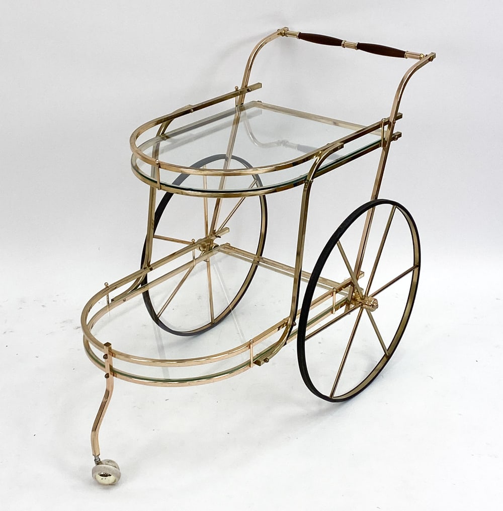 ITALIAN BRASS & GLASS ROLLING BAR