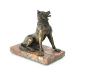 ITALIAN BRONZE WOLF ON MARBLE