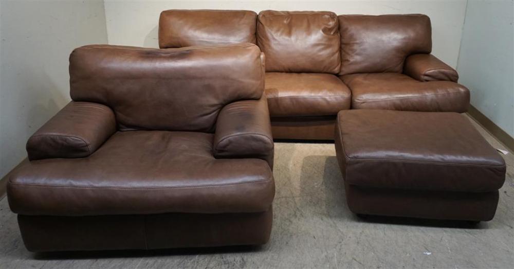 ITALIAN BROWN LEATHER SOFA, PAIR