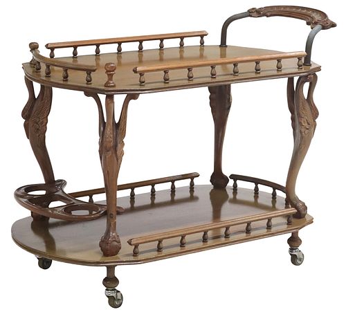 ITALIAN CARVED SWANS BAR CART /