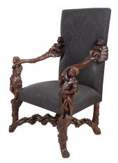 ITALIAN CARVED WALNUT ARMCHAIR