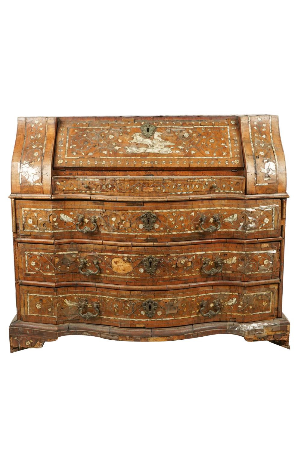 ITALIAN CARVED WALNUT & INLAID