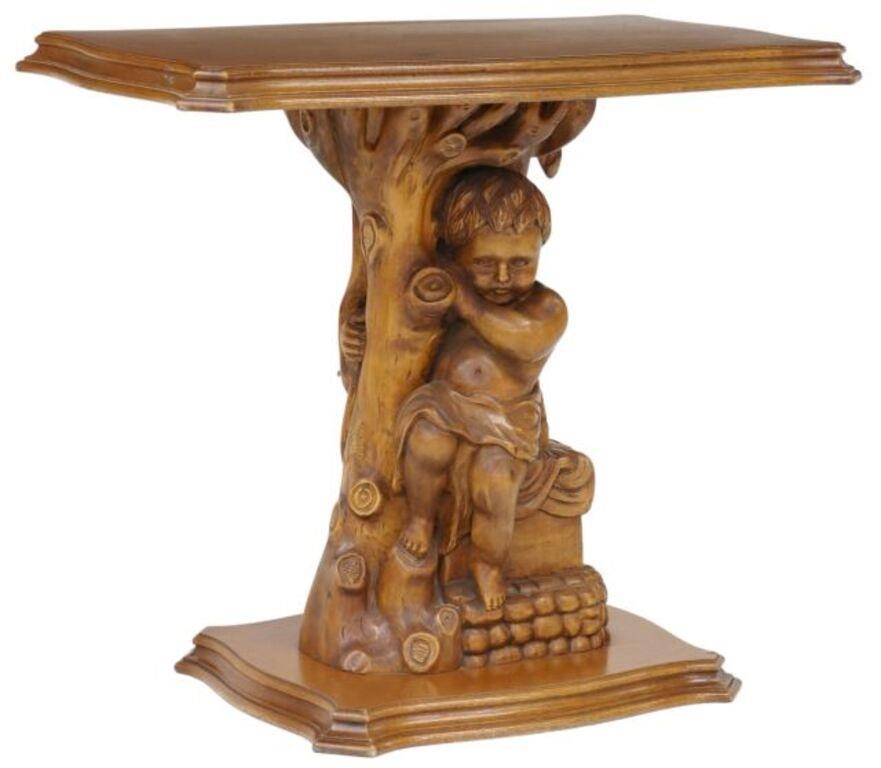 ITALIAN CARVED WALNUT PUTTO CONSOLE