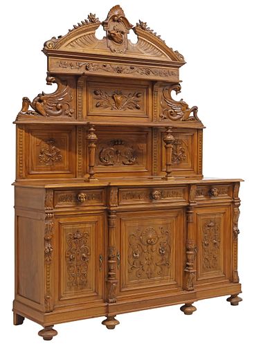 ITALIAN CARVED WALNUT SIDEBOARD,