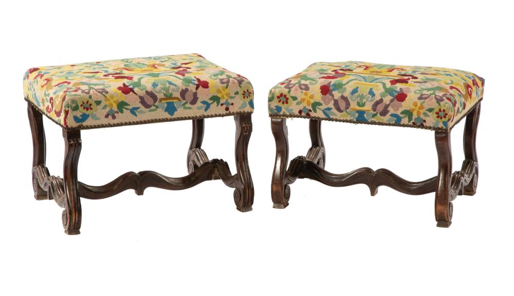 ITALIAN CARVED WALNUT STOOLSPair of