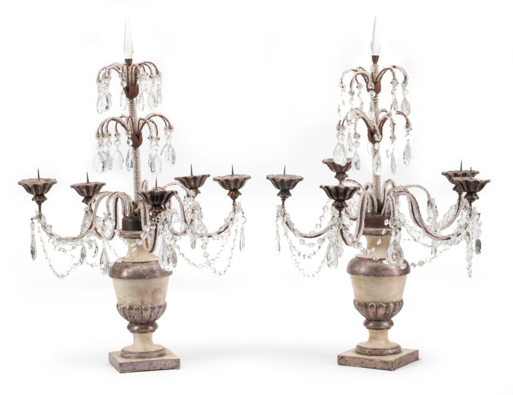 ITALIAN CARVED WOOD AND CUT CRYSTAL