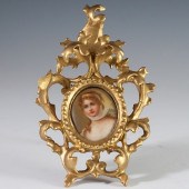ITALIAN CARVED WOOD AND PORCEL