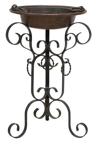 ITALIAN COPPER PLANTER ON WROUGHT