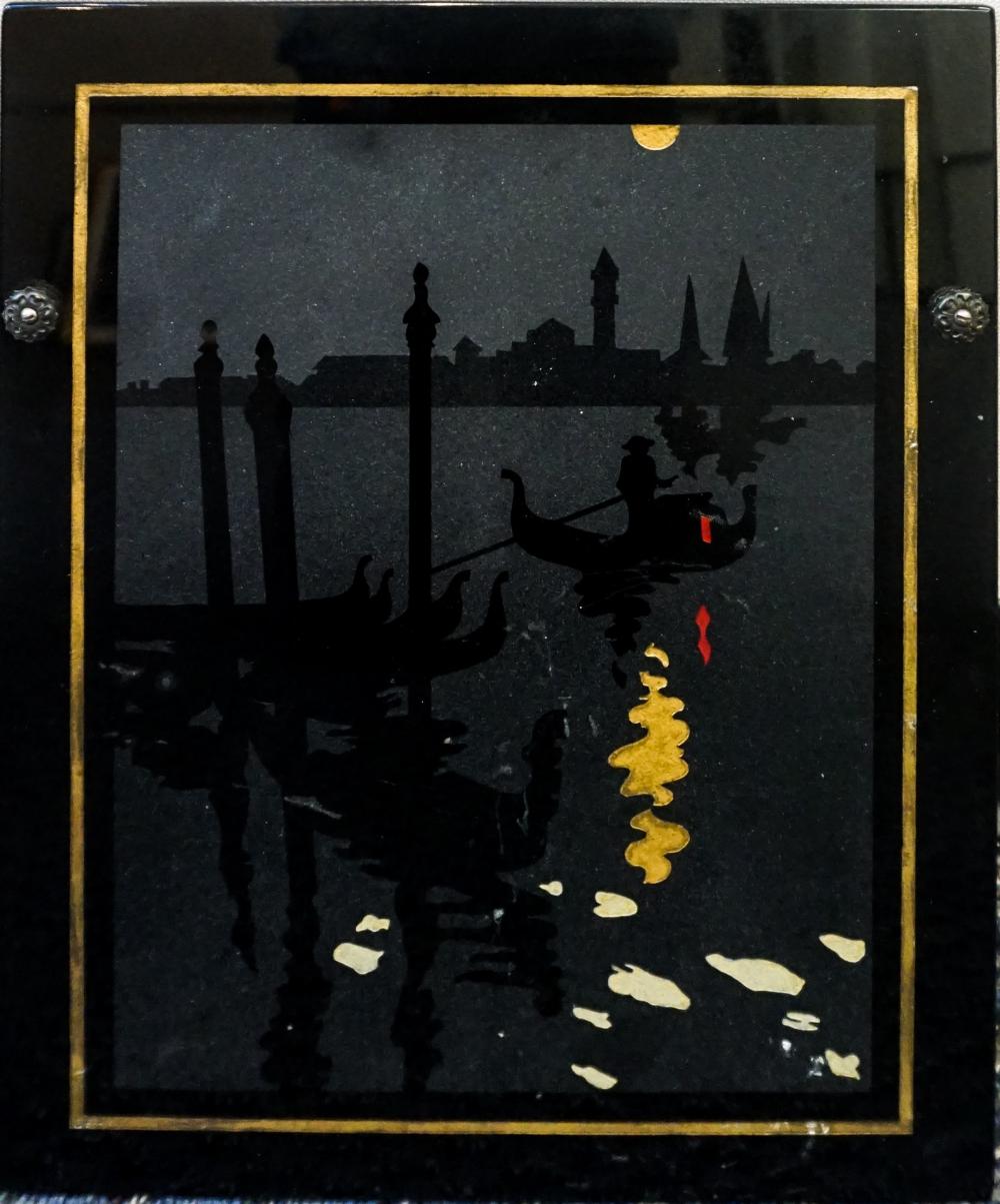 ITALIAN DECORATED BLACK TILE OF