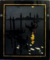 ITALIAN DECORATED BLACK TILE O