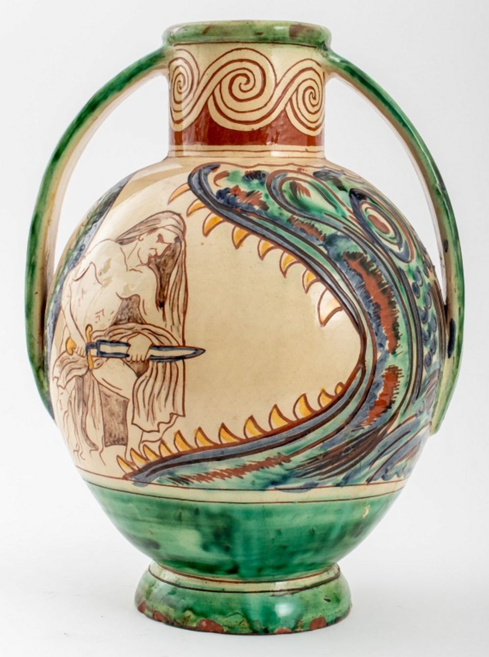ITALIAN FAENZA TWO HANDLED VASE,