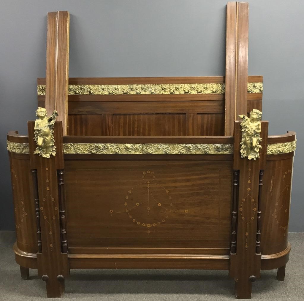 Italian fruitwood inlaid bed,