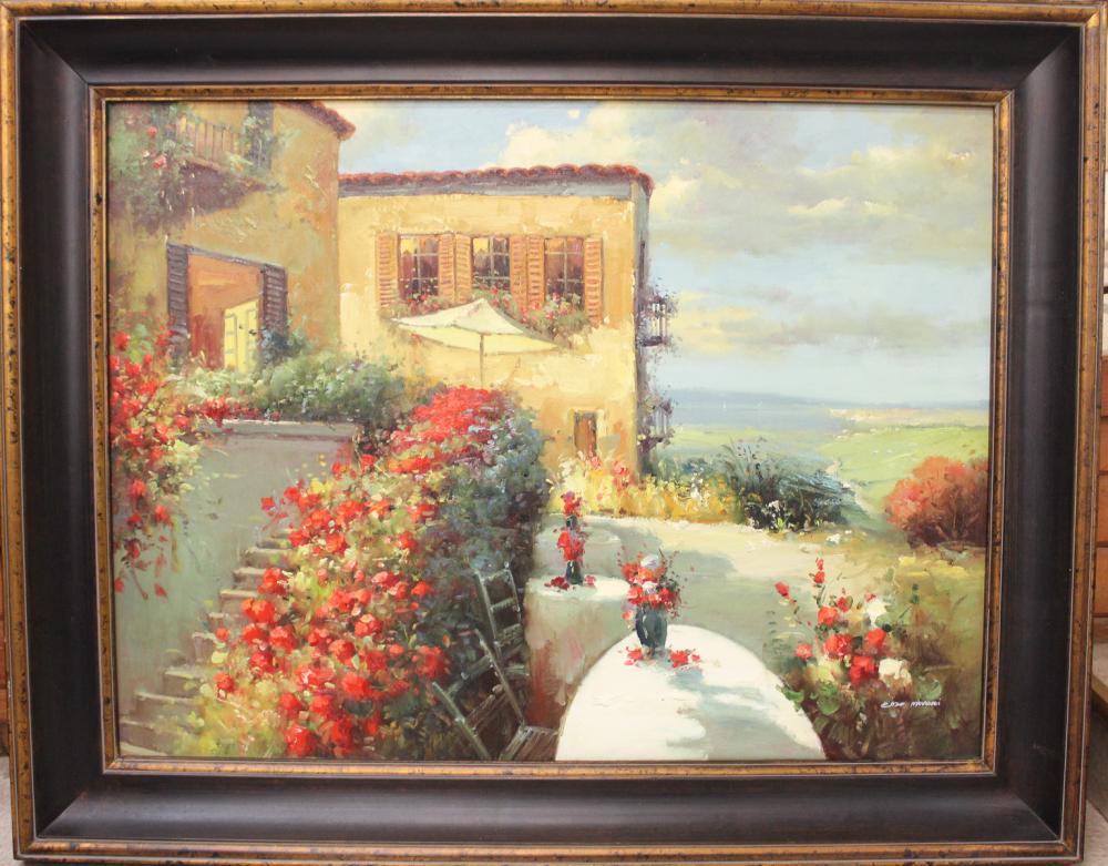 ITALIAN GARDEN, LARGE OIL ON