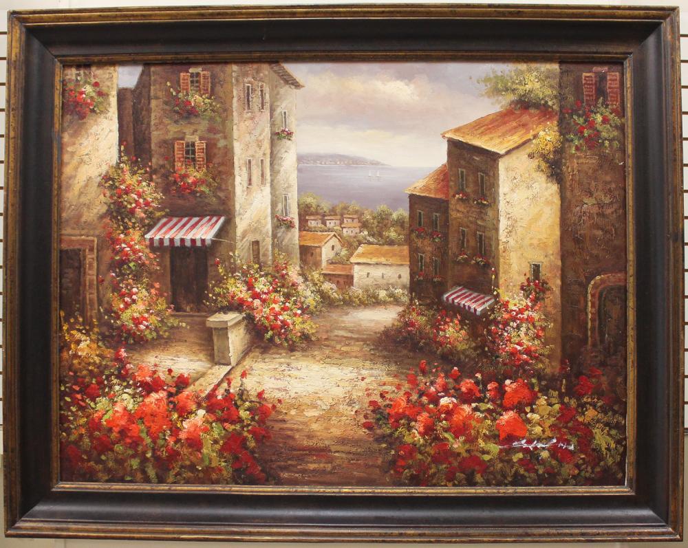 ITALIAN GARDEN, LARGE OIL ON