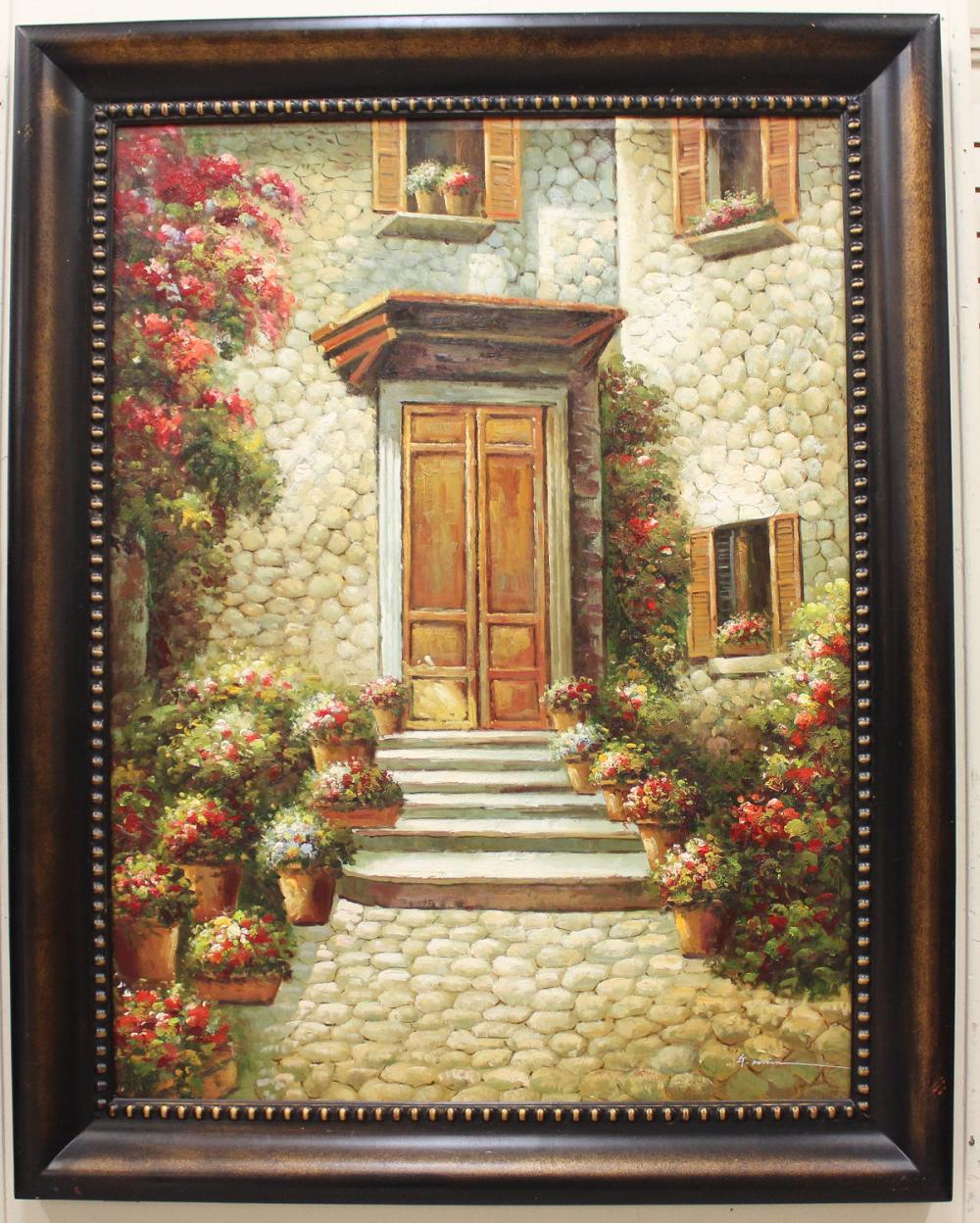 ITALIAN GARDEN, LARGE OIL ON