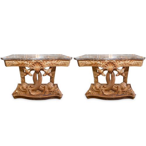 ITALIAN GILT CARVED DOLPHIN CONSOLE