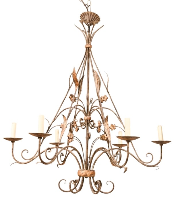ITALIAN GILT METAL AND TOLE 6 LIGHT