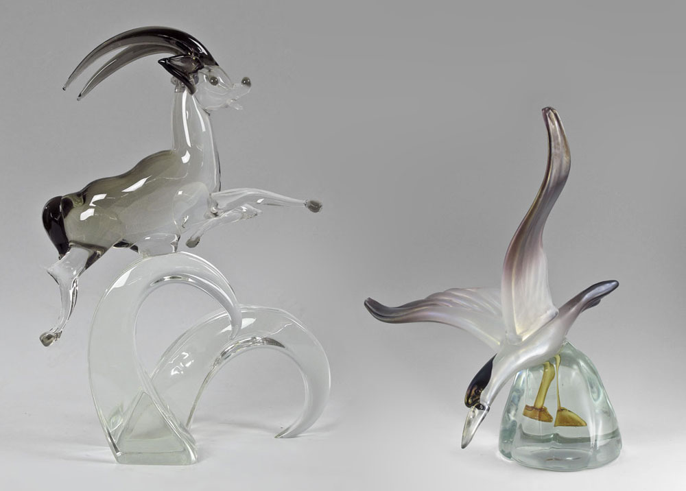 ITALIAN GLASS GAZELLE & BIRD IN