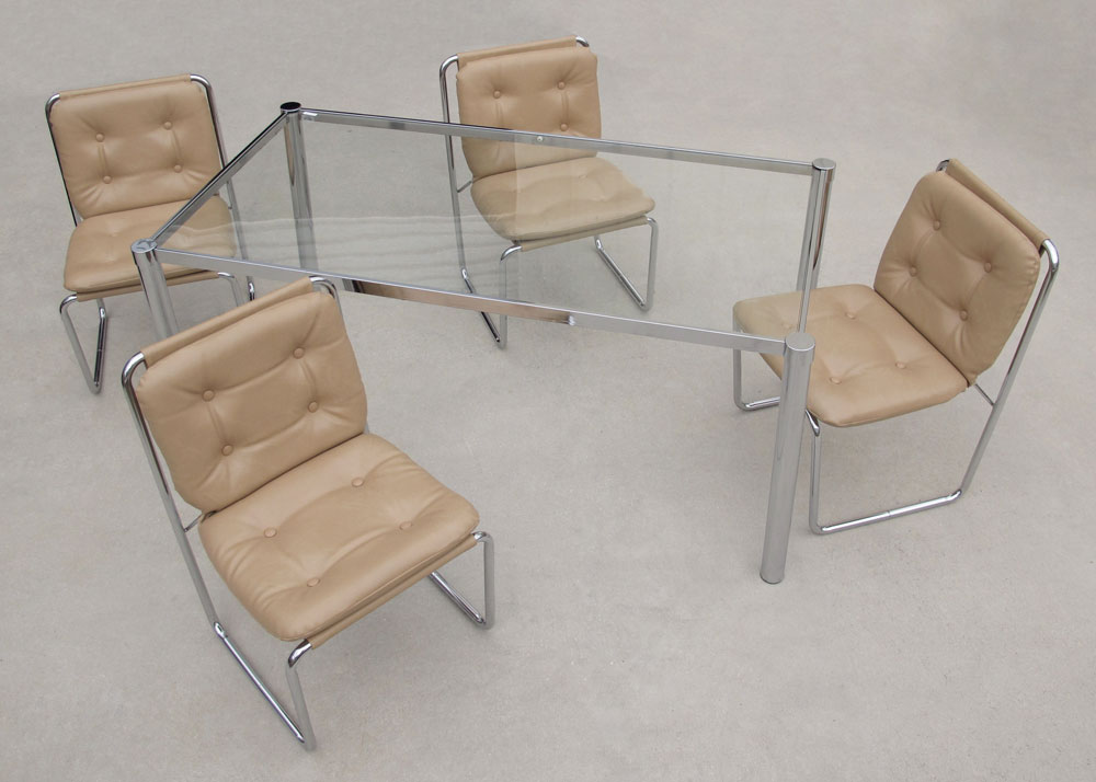 ITALIAN GLASS TOP DINING TABLE &