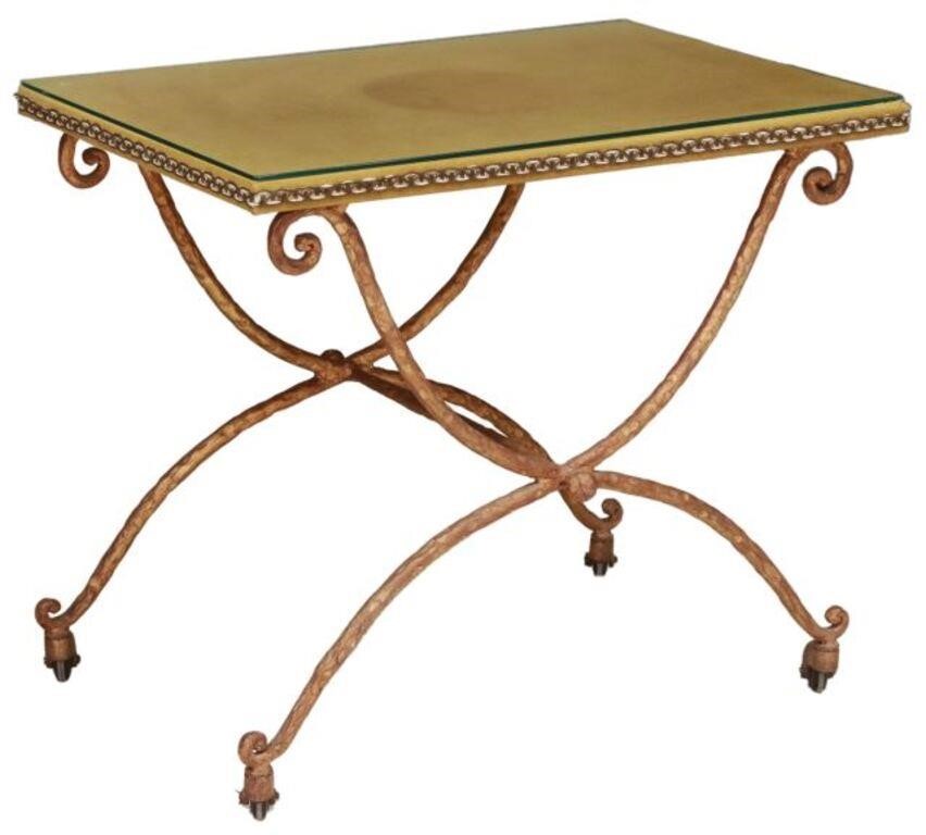 ITALIAN GLASS-TOP IRON SIDE TABLE