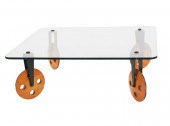 ITALIAN GLASS TOP TABLE ON WHE